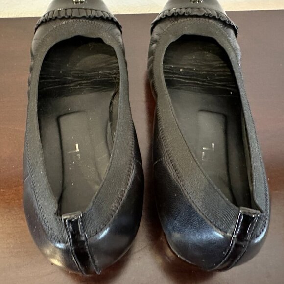 CHANEL 40.5 Black Leather Stretch Spirit CC Logo Patent Cap Toe Ballerina Flats - Picture 12 of 16